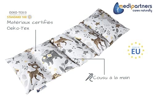 Medi Partners Coussin chauffant noyaux de cerise 60x20cm 800g 100% coton 5 Chambres par le froid Taie d'oreiller amovible (Cerf)