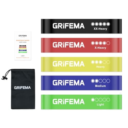 GRIFEMA GA5001, 5 Bandes Élastiques de Musculation, 5 Niveaux de Résistance pour la Musculation, Le Pilates, Le Yoga et Plus Encore, Vert-Bleu-Jaune-Rose-Noir