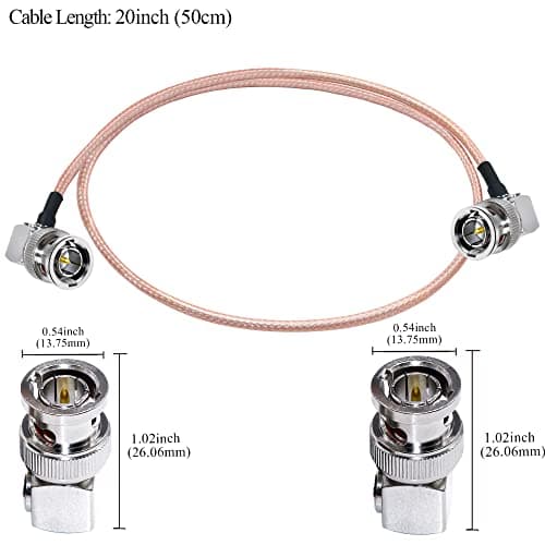 TUOLNK Câble coudé BNC 75ohm BNC mâle à angle droit vers BNC mâle à angle droit Câble d'extension d'extension RG179 20 pouces (50 cm) Antenne WIFI Pigtail Jumper Câble coaxial vidéo HD SDI 2 Pack