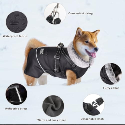 Oslueidy Chaud Chien Manteau, Veste d'animaux de Compagnie d'hiver Vêtements de Petits Chiens réfléchis Veste à Coupe-Vent Tenue de Chiens avec Harnais pour Les Petits Chiens de Taille Moyenne