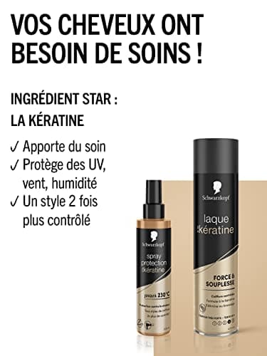 Schwarzkopf - Spray Cheveux Thermo-Protecteur & Laque Cheveux - Formule à la Kératine - Protection jusqu'à 230° - Cheveux Sec, Abîmés ou Sensibilisés par la Chaleur - Sans Rinçage