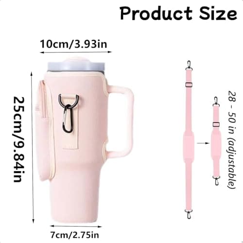 Bouteille d'Eau pour Stanley Cup 40oz, Stanley Cup Porte-Bouteille d'Eau, Sac Stanley Cup Avec Poche, Accessoires Stanley Quencher, Avec Bandoulière Réglable, pour Randonnée, Voyage, Camping, Rose