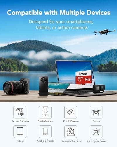 Lexar Carte Micro SD 64 Go, Carte Mémoire Micro SD+ Adaptateur, Microsdxc Carte TF jusqu'à 100 Mo/s, A1, U3, C10, V30, Full HD et 4K UHD pour Caméra, Telephone, Switch