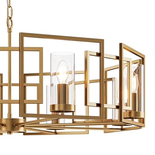 MAYTONI DECORATIVE LIGHTING Suspension classique, cadre en métal doré, abat-jour transparent, hauteur réglable, 8 ampoules, 8 ampoules E14 40 W non incluses