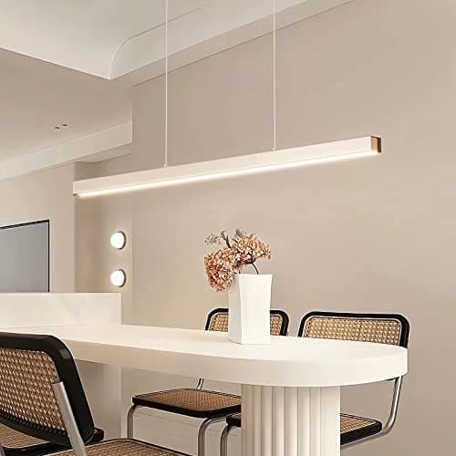 Table à manger LED suspension dimmable, hauteur de suspension réglable moderne Suspension/Bureau salle à manger plafonnier Bureau salon cuisine Bar lumière (blanc, L80cm)