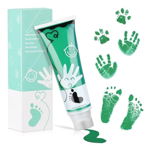 TOGOU2S Kit Empreinte Bebe Avec Attachement Éponge, Non Toxique et Sans Acide, Convient à la Réalisation D'empreintes de Mains et de Pieds de Bébés, Les Bricolages Familiaux, Cadeau de Noël, Vert