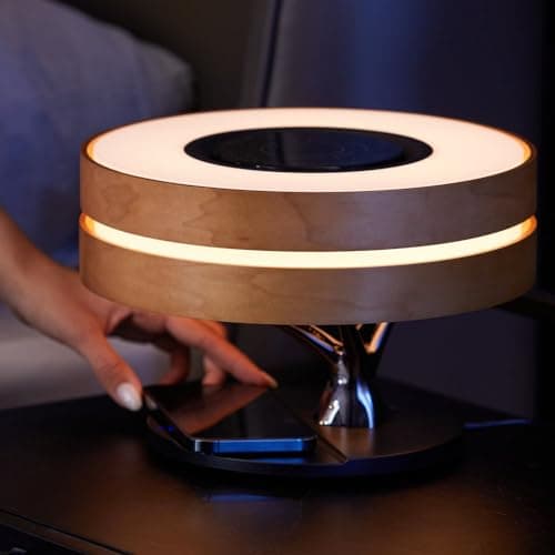 Silumen Lampe de Chevet Ronde Horizon avec Enceinte & Chargeur Sans fil - Dimmable Tactile