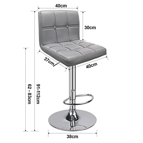 Leader Accessories Lot de 2 Tabourets de Bar,Double Couture Dos Carré avec Bouton Décoration, Réglage en Hauteur avec Dossier,Revêtement en PU, Rotatif à 360 Dégrées, pour Comptoir,Cuisine,Gris Clair