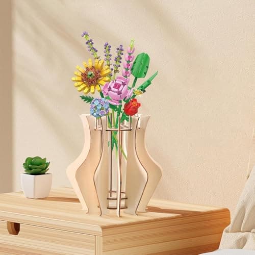 LERANXIN Bois Vase de Fleurs, Vase Fleur Kit Construction Vase Bouquet, 3D Vases en Bois Peut Contenir 33 Bouquets, Vase Créatif pour Décoration Bureau, Amateurs Fleurs
