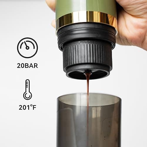 CERA+ Machine à expresso électrique portable auto-chauffante en 3-4 minutes, mini machine à café 20 bars avec batterie rechargeable, compatible avec capsules NS et café moulu pour les voyages-crème