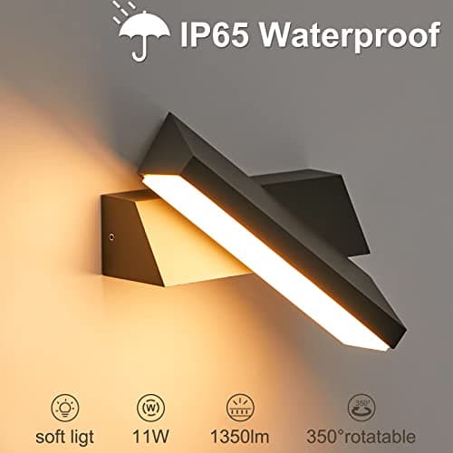 CELAVY Applique Murale Exterieur LED - Moderne Luminaire Extérieur IP65 Étanche Lampe Lumière Mural Exterieure Design, Réglable Éclairage Murale d'Extérieur Aluminium 2700K Blanc Chaud, Noir
