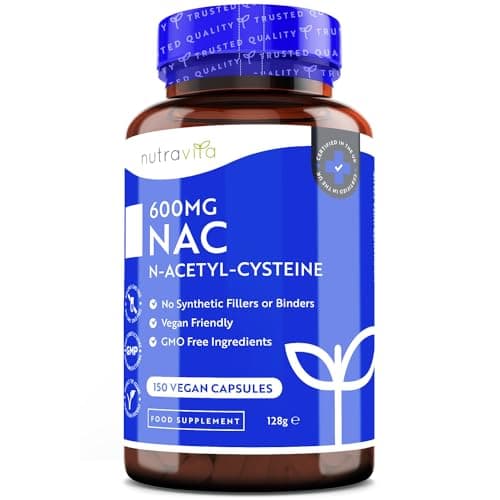 NAC N-Acetyl-Cysteine 600mg, Biodisponible & Absorption Rapide - Sans Gluten - Fabriqué au Royaume-Unis - N-Acétylcystéine 150 Capsules Véganes - 5 Mois de de Cure - Nutravita