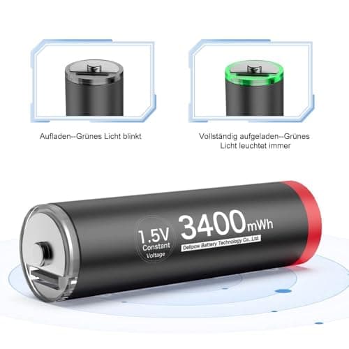 Delyeepow Piles Rechargeables AA 1,5V Lithium 3400mWh de Haute capacité,Pile AA Lithium Rechargeable 1500 Cycle USB-C 8 Piles
