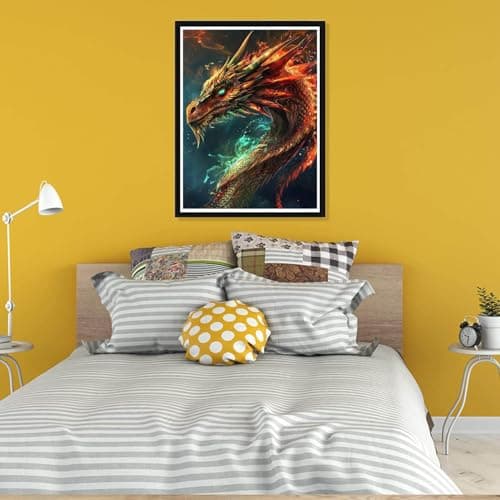 Pavemlo 5D DIY Diamond Painting Kits Dragon Aux Yeux Verts, Diamant Peinture Point De Croix Broderie Animal, Strass Complet Image Arts Pour Peinture Salon Chambre Décoration Sticker Mural 30x40 cm