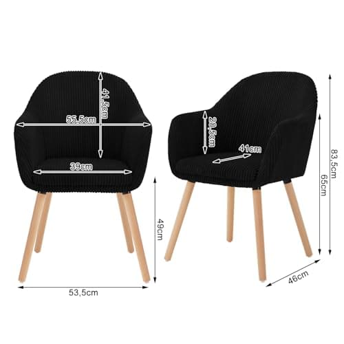 WOLTU Chaise de Salle à Manger, Lot de 6 Chaises, Chaise Ergonomique, Chaise de Cuisine avec Accoudoirs, Chaise Rembourrée avec Pieds en Bois Massif, en Velours Côtelé, Noir, EZS26sz-6