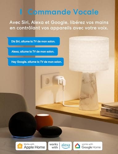 Meross Prise Connectée Matter (FR), 16A Prise WiFi Compatible avec Apple Home, Alexa et Google Home, 2 Prises avec Mesure d'Énergie pour Panneau Solaire Photovoltaïque, Commande Vocale et à Distance
