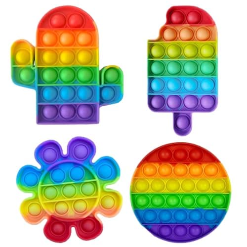 4 Pack Pop Bubble Fidget Toy Set Soulagement de l'Anxiété Autisme Pop it Silicone Jouet Sensoriel Autisme Jouet Anti Stress Cadeaux de Fête d'anniversaire pour Enfants et Adultes