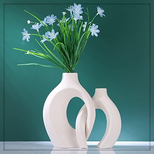 Lot De 2 Vases Creux en CéRamique - DéCoration D'IntéRieur BohèMe - pour Table De Mariage, Fête, Salon, Bureau, Chambre, Pendaison De CréMaillèRe, Cadeau De Mariage pour Couples (Blanc cassé)
