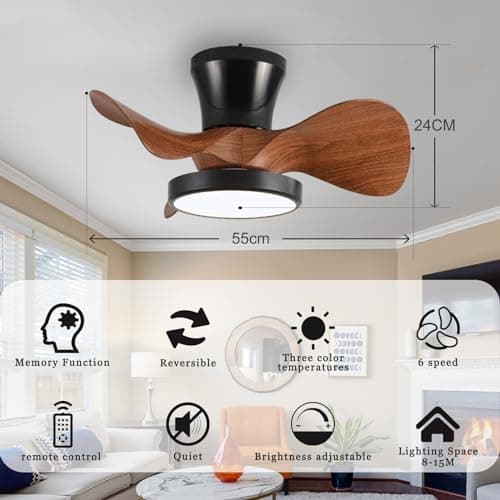 Noir Ventilateur Plafond Avec Lumiere Petit Chambre Memoire Dimmable Lustre Ventilateur De Plafond Et Telecommande App Réversible Silencieux Dc Ventilo Plafond Avec Lumière Led Timer Lounge