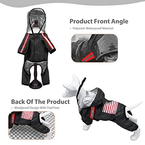 PETCUTE Imperméable pour Chien avec Capuchon,Coupe-Vent et Imperméable 100% Veste pour Chien avec Bandes Réfléchissantes,Trou pour Harnais,Ultraléger Respirant Vêtement pour Petit Moyen Gros Chiens