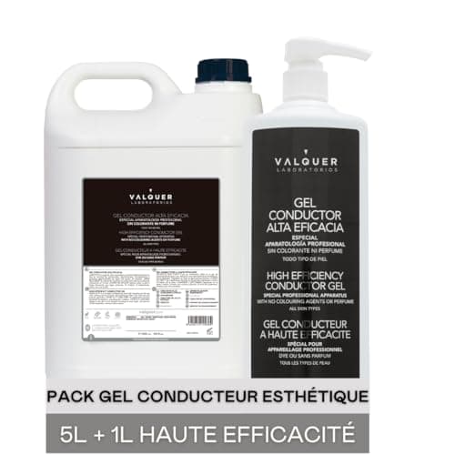 Valquer Laboratorios Valquer Gel pack conducteur à usage professionnel 1 L + 5 L (échographie, électrothérapie, etc.). Haute efficacité. Gel de contact. Gel Esthétique Vegan - 6000 ml