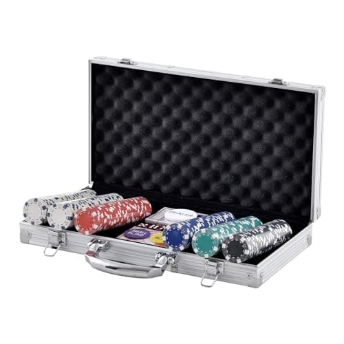 VEVOR Mallette de Poker 300PCs Jetons de Poker en Plastiques PS 11,5 g 40x3,3 mm avec 2 Jeux de Cartes 1 Bouton de Croupier et 2 Boutons Blind pour Blackjack Texas Jeux de Hasard Casino à Domicile