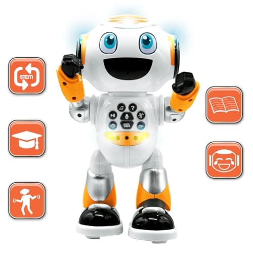 Lexibook, Powerman® Advance, Robot télécommandé, jouet interactif et éducatif pour enfants, marche, danse, joue de la musique, raconte des histoires, quiz éducatifs, programmable STEM, Orange, ROB29FR