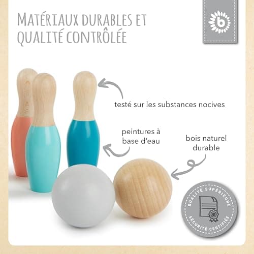 Bieco Mini Jeu de quilles pour Enfants en Bois | env. 10 cm | 8-PLG. Set de Bowling pour Enfants | Jouets d'extérieur | Jeux pour Enfants d'extérieur | Jeux de quilles Bowling Bebe Bowling Enfant