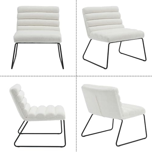 Wahson Fauteuil de Salon Fauteuil Design Salon Confortable avec Coussin Dossier Épais Fauteuil Chambre de Pied Métal, Fauteuil Moderne en Fausse Fourrure pour Salon et Chambre, Blanc