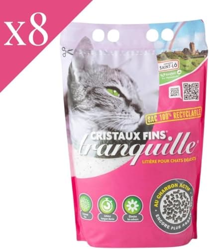 Tranquille - Litière pour Chat Silice Cristaux Fins et Charbon Actif 3,70L - Lot de 8
