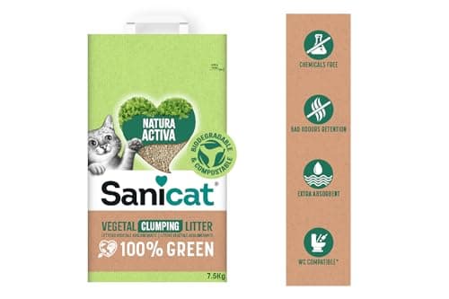 Litière Végétale Agglomérante Active Natura 100% Green, Haute Absorption et Formation d'agglomérats de manière Naturelle, Produit recyclé, biodégradable et compostable, 4 x 2.5 kg