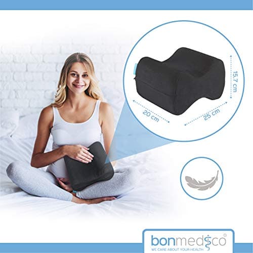 bonmedico Oreiller Ergonomique de Genoux pour Dormir sur Le côté, Oreiller Repose-Jambe en Mousse à mémoire de Forme, Noir