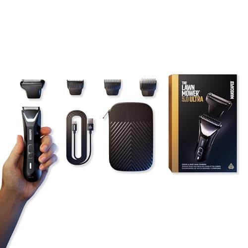 The Lawn Mower® 5.0 ULTRA de MANSCAPED® : Tondeuse Corps & Zone intime SkinSafe® pour Homme – Deux têtes de rasage, Tonte & Rasage de près, Étanche, Recharge USB, Étui de protection
