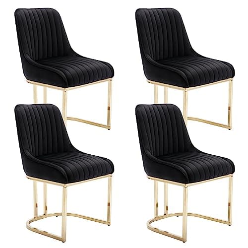 Wahson Chaises Salle à Manger Lot de 2 Chaises de Salle à Manger en Velours Chaise de Cuisine avec Pied Doré, Chaise Salle a Manger Moderne avec Coussin Épais, Noir