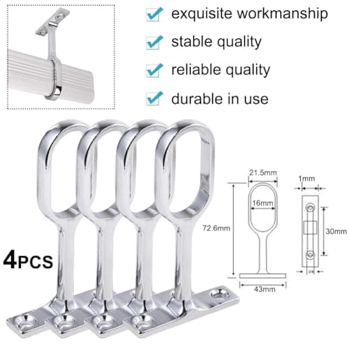 Support Tringle Penderie,Supports pour Tubes de Penderie,Support pour Barre Penderie Ovale,Support de Tige de Bride,Support Barre Penderie,Alliage de Zinc,Supports D'extrémité de Rail,16mm,4 Pcs
