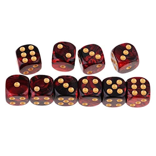 B Blesiya Set 10 Dés à Jouer 6 Faces en Résine Dice D6 D&D TRPG pour Jeux de Société Party Bar -16mm - Rouge + Noir