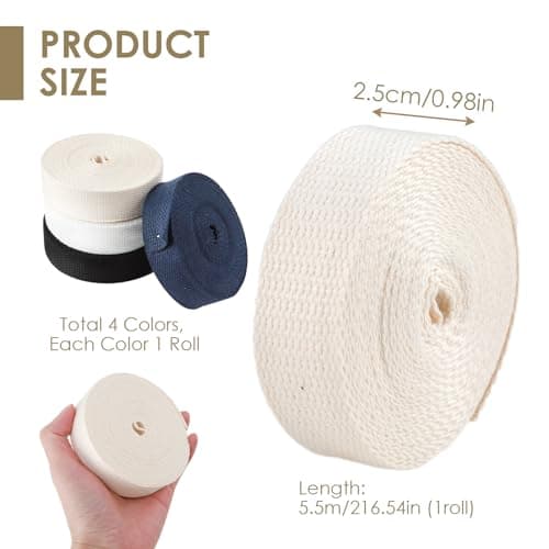 Sangle Couture Sergé en Coton 22m de long 25mm de large,Sangle Sac Bandouliere 25mm, Accessoires pour Artisanat Bricolage Tricot (5,5 Mètres par Couleur)