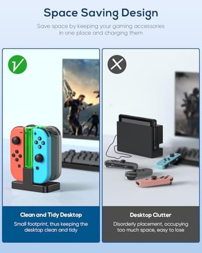 FYOUNG 4 en 1 Chargeur pour Compatible avec Joy Con pour Switch & OLED Model, Station de Charge pour Pro Manettes