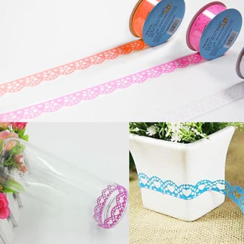 ONEBO 12 Rouleaux Creuse Dentelle Diary Papeterie Autocollant Ruban,Multicolor creux Washi dentelle auto-adhésif,pour Arts, DIY Crafts, Planners, Scrapbooking(100 * 1.5 cm)