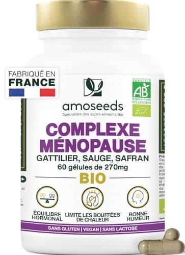Ménopause BIO | Sans Hormones, 100% Naturel | Bouffées de Chaleur, Irritabilité, Stress | Gattilier, Sauge, Safran | 60 gélules | Qualité Supérieure