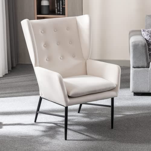 Wahson Fauteuil Salon, Fauteuil en Velours avec Accoudoir, Fauteuil Scandinave Assise Confortable, Fauteuil Relax pour Salon/Chambre, Beige