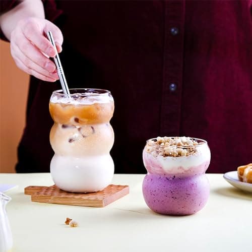 ALINK Bubble Gläs Lot de 4 verres à boire, nervurés, 550 ml, verres à latte macchiato, verres à café glacé, verres à cocktail