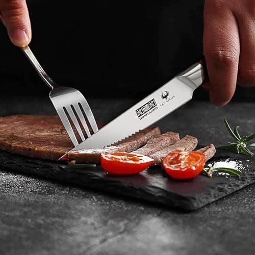 HOSHANO Set de Couteaux à Steak, Couteaux de Table 8 Pièces, Set Couteaux a Steack Acier Inoxydable Allemand, Manche Bois Ergonomique, Cadeau de Fête des Pères/Fête des Mères