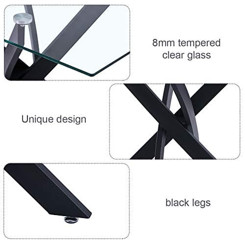 GOLDFAN Table a Manger avec 4 Chaises,Ensemble de Table à Manger Noir avec 4 Chaises,Table en Verre Trempé Moderne avec 4 Chaises en Tissu Confortable Gris,110cm