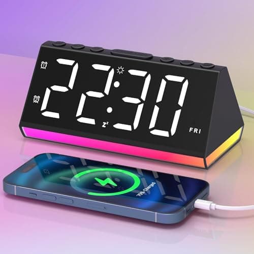 Réveil Numérique avec Double Alarme, Réveil Lumineux avec 8 Lumières à Intensité Variable, Écran Affichage Dimmable, Horloge Numérique avec Snooze, 2 Ports USB pour Ado/Enfant,Cadeau Fête,Anniversaire