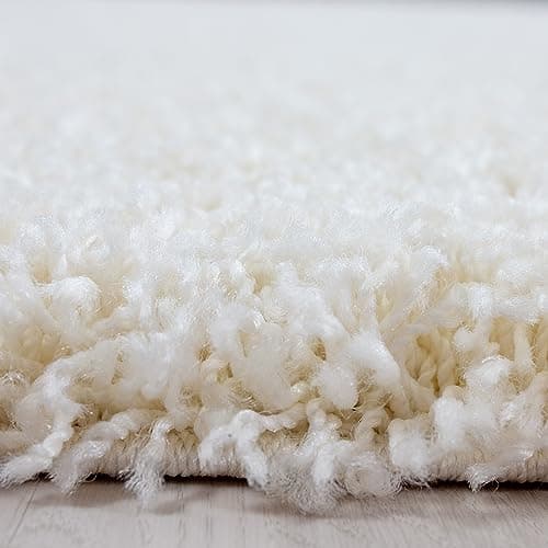 Teppium Tapis de salon moderne à poils longs - 140 x 200 cm - Crème - Moelleux - Facile d'entretien - Pour chambre à coucher, cuisine et salle à manger