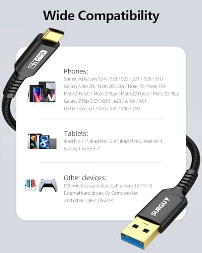 SUNGUY Câble USB C, USB 3.1 Gen 2 vers USB C Câble 0,3 m, 10Gbps 3A Câble USB C charge rapide pour iPhone 15/15 Pro, Galaxy S21, SSD, Android Auto,Galaxy S24-Noir