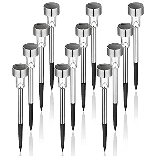 GIGALUMI Lampe Solaire Extérieur, Lampe Solaire Extérieur Jardin,Étanche Lumière Solaire Extérieur pour Terrasse, Pelouse, Jardin, Allée, Chemins, Acier Inoxydable,Lot de 12,Blanc
