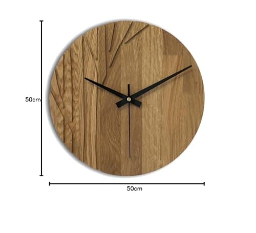 SENTOP Horloge murale en bois chêne - Horloge murale moderne - Décoration d'intérieur - Horloge murale en chêne véritable - Grande horloge murale en bois de chêne - Bois naturel - 50 cm