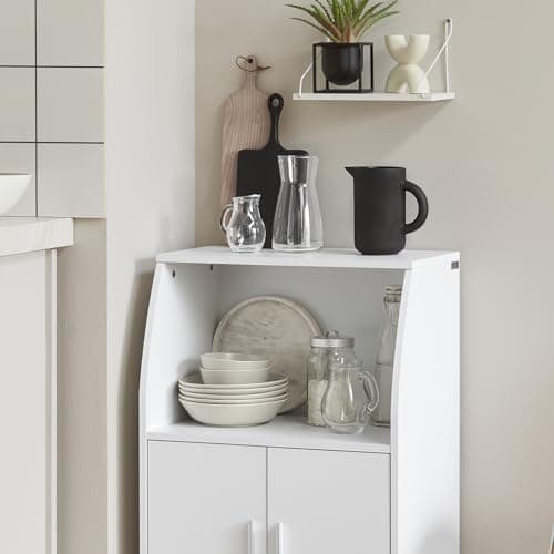 SoBuy Desserte, Micro-Onde à roulettes, Meuble de Rangement Cuisine, Chariot, Commode, Étagère de Micro-Ondes, Meuble Four, pour Salle à Manger, Cuisine, Salon, Blanc, L55xP38xH34 cm, FRG241-W